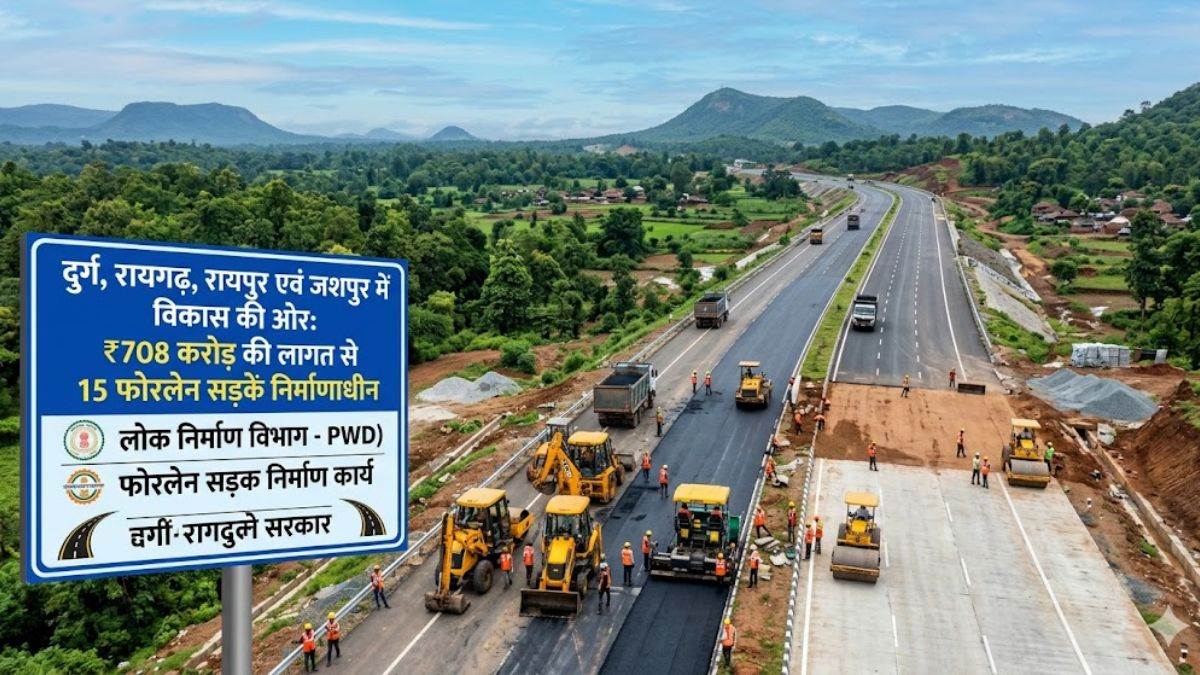 छत्तीसगढ़ में रायपुर-धनबाद इकोनॉमिक कॉरिडोर की निर्माणाधीन फोरलेन सड़क