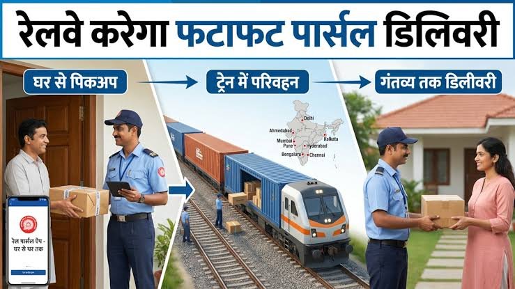 भारतीय रेलवे की नई रेल पार्सल एप डोर टू डोर सेवा का प्रतीकात्मक दृश्य